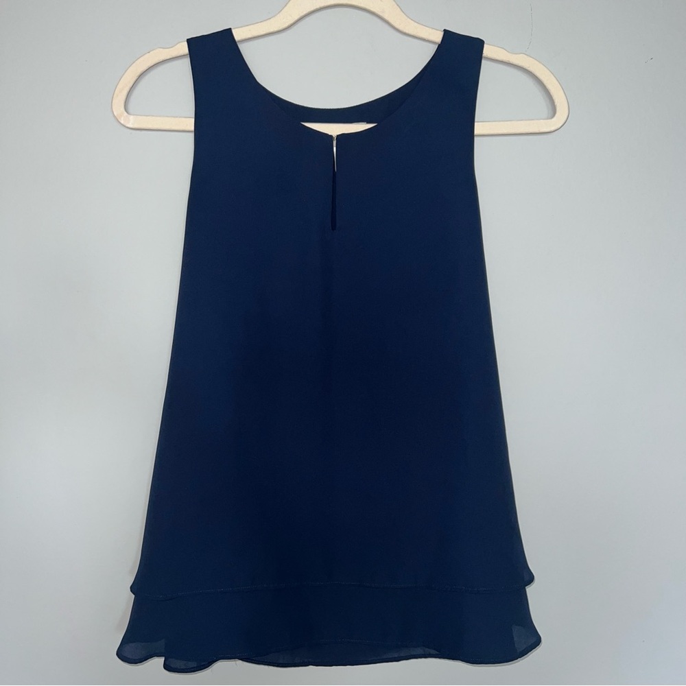 Loft Layered Sleeveless V Neck Blouse | Navy Blue | Size: XS | Women